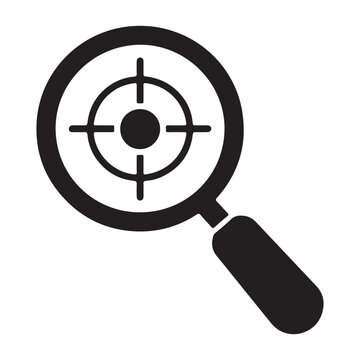 Magnifying glass with crosshair target black and white silhouette