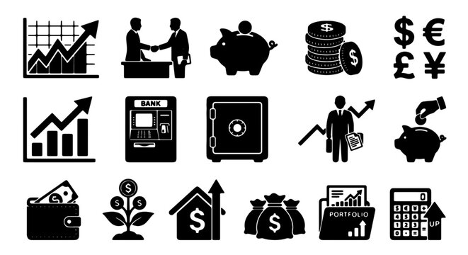 Financial Icons Set, Business Growth Symbols, Investment & Banking Vector Graphics, Money Management & Economy Icons
