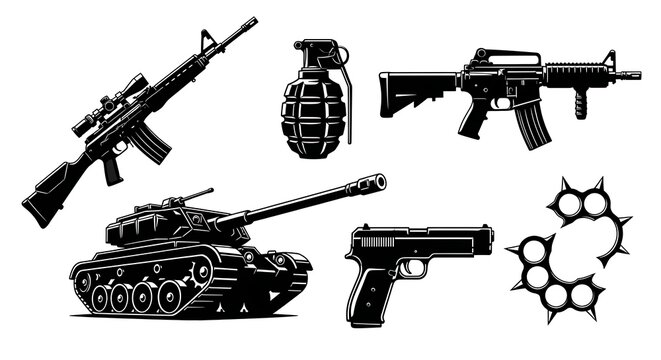 Collection of military and law enforcement weapons and vehicles