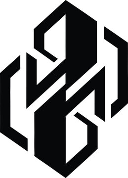 Abstract geometric hexagonal logo design with sharp lines and interlocking shapes black and white abstract geometric hexagonal interlocking illustration minimalist