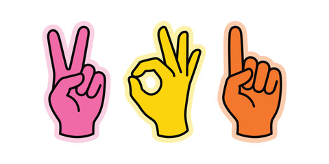 Fototapeta premium Three distinct, stylized hand gestures arranged horizontally across a pristine white background. 