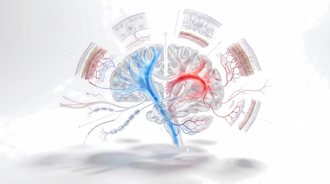 Abstract Brain Anatomy With Blood Vessels and Neurology Sections