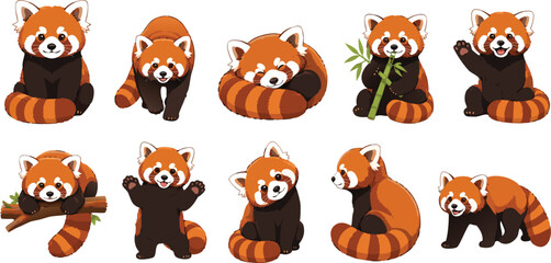 Obraz premium Adobe Illustrator Set of cute red panda cartoon characters in various poses