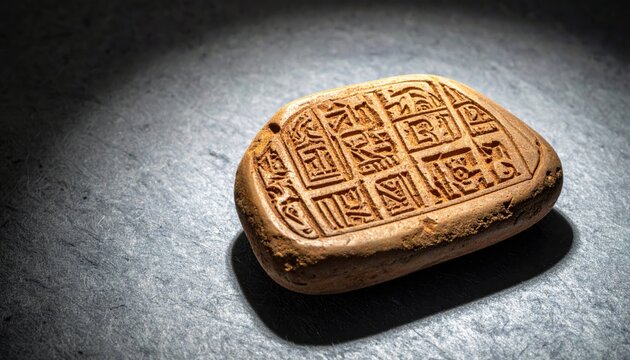 Ancient perfectly preserved clay tablet showcasing unique Ugaritic alphabetic cuneiform inscription with intricate carvings.