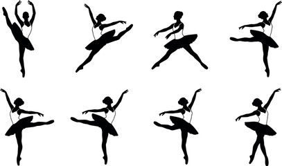 Elegant Ballerina Silhouette Vector Collection Featuring Graceful Ballet Dancers in Artistic Poses for Performance Graphic Design and Theatre Posters © DabashChandra