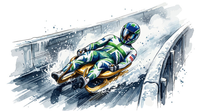 British athlete competing in bobsleigh event on ice track