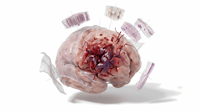 Human Brain Anatomy with Blood Clot and Cross-Sections