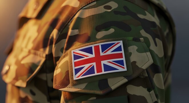 Uk military camouflage uniform with british flag patch