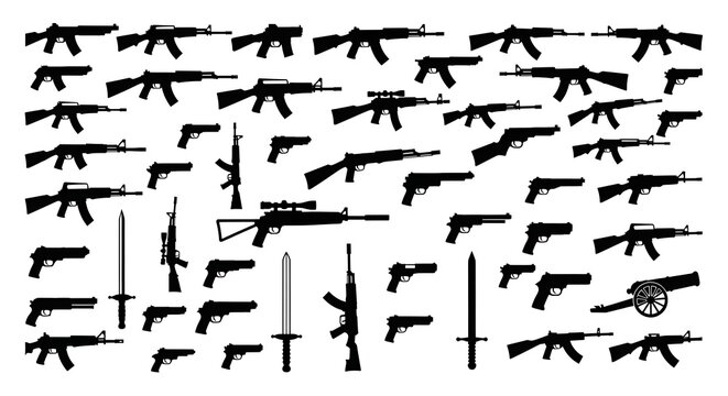 Collection of various firearms and edged weapons silhouettes