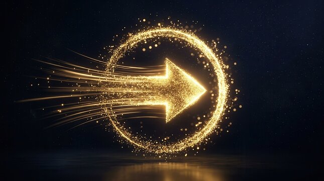 Glowing arrow inside a golden circle symbolizing forward momentum and change management.