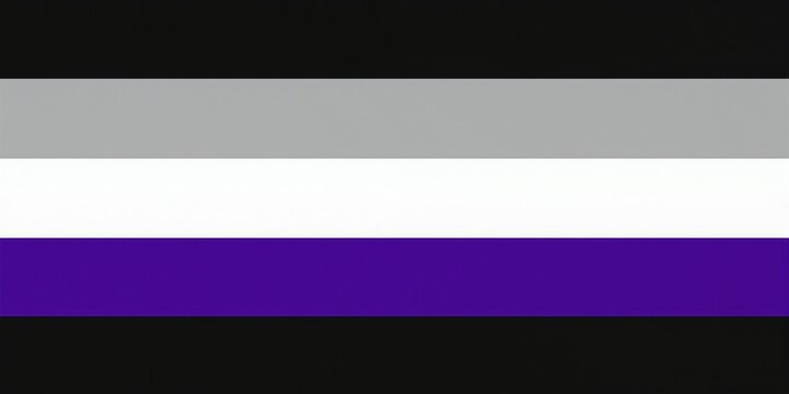 Asexual flag with black grey white and purple stripes. This symbol represents asexual identity and pride for asexual people. Celebrate asexual community awareness and acceptance.