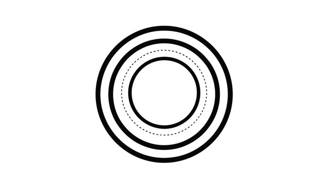 Simple graphic design consisting of multiple concentric black circles with a dashed line inner ring on a plain white background.