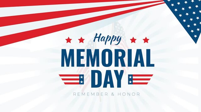 Happy Memorial Day Graphic: A patriotic graphic design featuring the American flag elements like stars and stripes, conveying a message of remembrance and honor for Memorial Day.