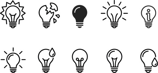 Lightbulb Icons Diverse Concepts Simple Outline Graphics Against White Background © MSTSULTANA
