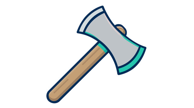 Colorful line vector illustration of a double-headed axe for camping and outdoor adventure, featuring a sharp steel blade and wooden handle, ideal for forestry, survival, and woodcutting themes.