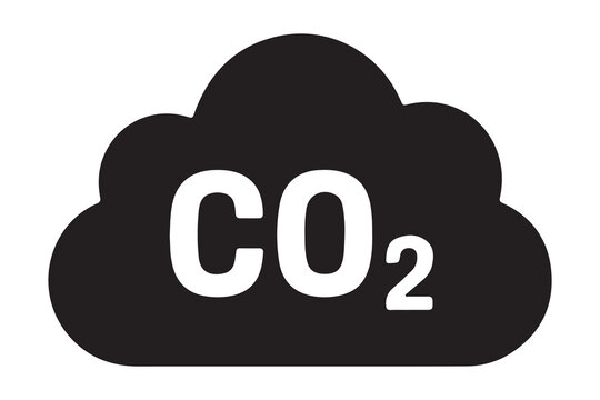 Carbon dioxide molecule symbol in a cloud shape black and white silhouette
