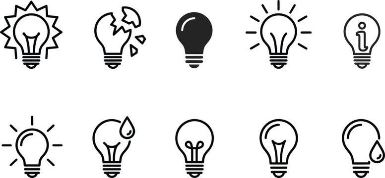 Lightbulb Icons Diverse Concepts Simple Outline Graphics Against White Background