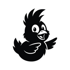 Fototapeta premium Yellow bird silhouette pointing right with spiky feathers