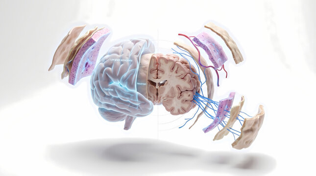 Anatomical Cutaway Of Human Brain With Nervous System Details