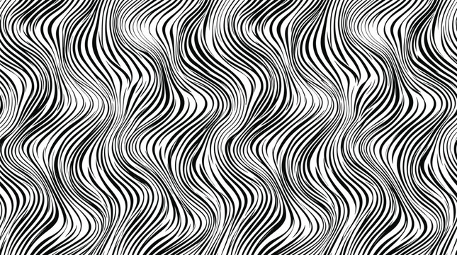 Abstract seamless pattern with vertical wavy lines in black and white monochrome
