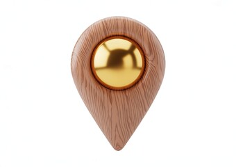 Fototapeta premium 3d rendered wooden location pin with gold center map marker