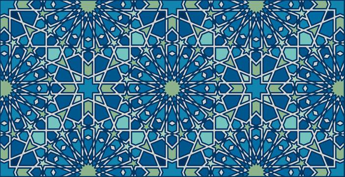 Elegant, Blue, Islamic, ornament, detailed design &ndash; Moroccan traditional zellige inspiration, Geometric pattern &ndash; Modern Arabesque innovative design