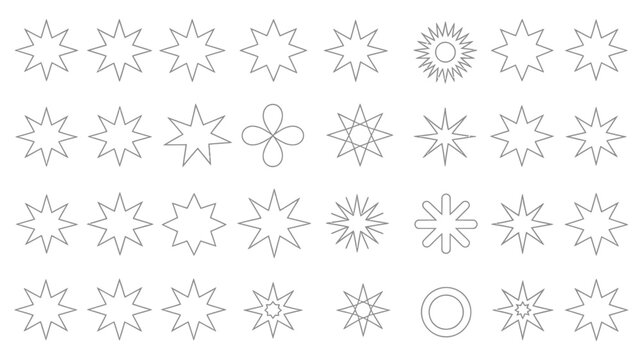 abstract starburst shapes and floral outlines black line art on white