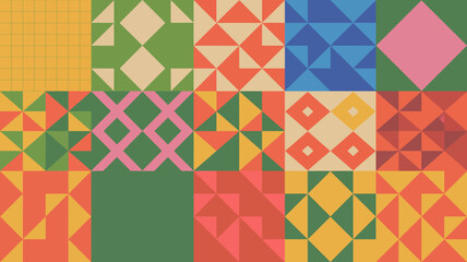 Obraz premium geometric patchwork pattern with colorful triangles and squares