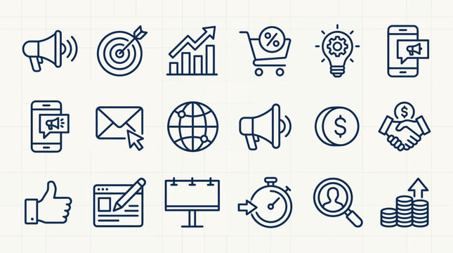 Business icons on white background.