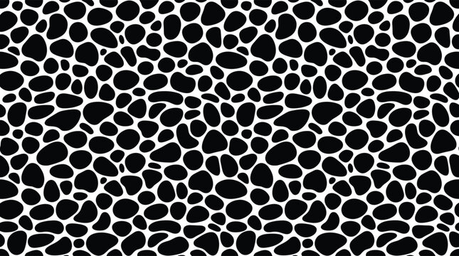 Seamless pattern featuring organic black rounded shapes on a white background, for surface