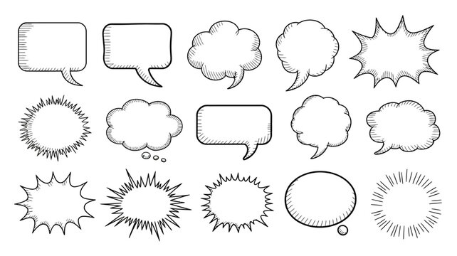 hand drawn speech bubbles and thought balloons set sketch style