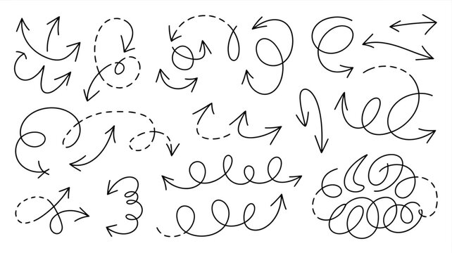 arrow doodles and swirls black line drawing on white background