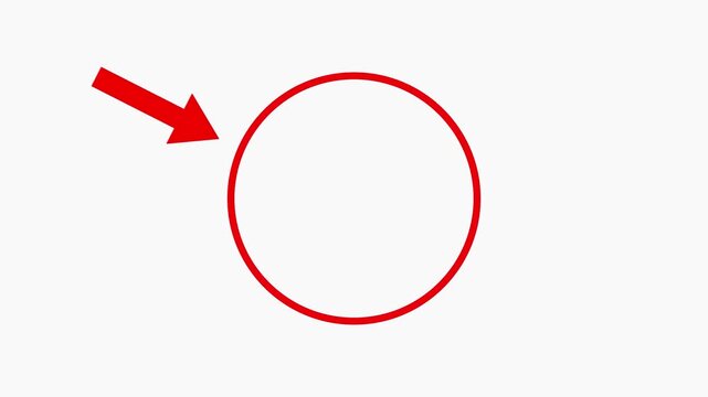 Red Arrow and Circle Highlight: A bold red arrow points directly at a prominent red circle, emphasizing a specific area or element within the frame. A graphic pointer indicating focus and attention.