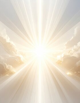Radiant light bursts through clouds, casting ethereal golden rays downward