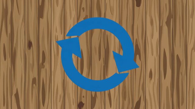Animation of Blue Circular Arrows Rotating on Wooden Texture Background