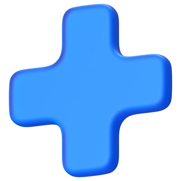 Stylized 3D Blue Plus Symbol Icon with Soft Rounded Edges for Medical, Healthcare and Interface Design Isolated White background