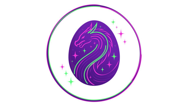 Mythical dragon egg gemstone vector icon with neon pink and green line art, featuring an editable stroke, adjustable stroke, customizable stroke weight, line weight, and thin line design.