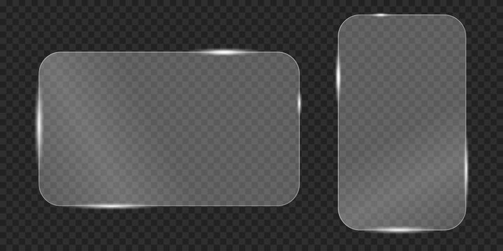 Glass plates set on transparent background realistic rectangular and square frames