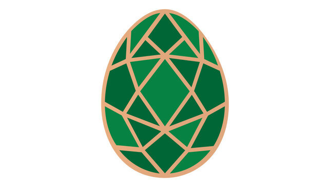 Vivid green gemstone egg vector illustration featuring intricate gold geometric line art, depicting a mythical dragon egg or a precious emerald jewel, isolated on a white background for design.