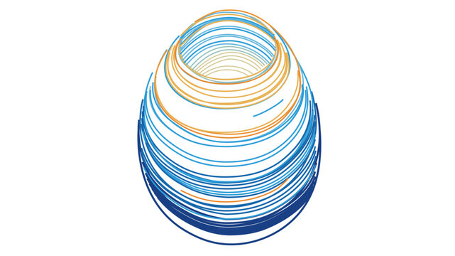 Abstract colorful line vector illustration of a mythical dragon egg with editable stroke, featuring blue and orange concentric circles, adjustable stroke weight for customizable line design.