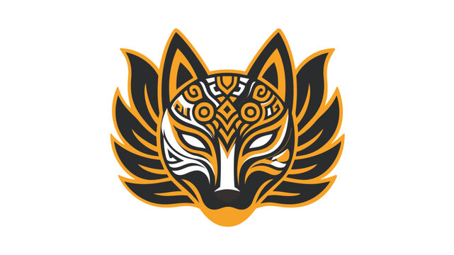 Creative colorful line vector icon illustration of a mythical kitsune fox mask with editable stroke, adjustable stroke weight, customizable line weight, and thin line stroke for branding and design.