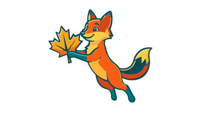 Charming desert fox clutching a vibrant deciduous leaf during the harvest season. A versatile canid graphic with modifiable paths, variable stroke thickness, and contemporary line art style.