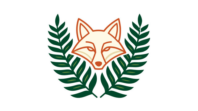 Angular canine portrait accented by verdant foliage. Stripped-back wireframe graphic with modifiable paths and slender contours for versatile branding assets and symbolic motifs.
