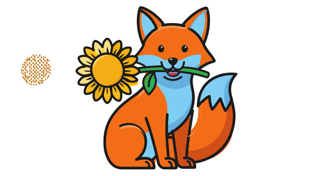 Vibrant linear depiction of a charming forest animal clutching a golden blossom. Features modifiable paths for bespoke border widths and slender wireframe contours for cheerful designs.