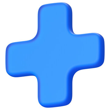 Stylized 3D Blue Plus Symbol Icon with Soft Rounded Edges for Medical, Healthcare and Interface Design Isolated Transparent background