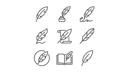 Quill pen and feather icons set. © Dwi Prasetyo