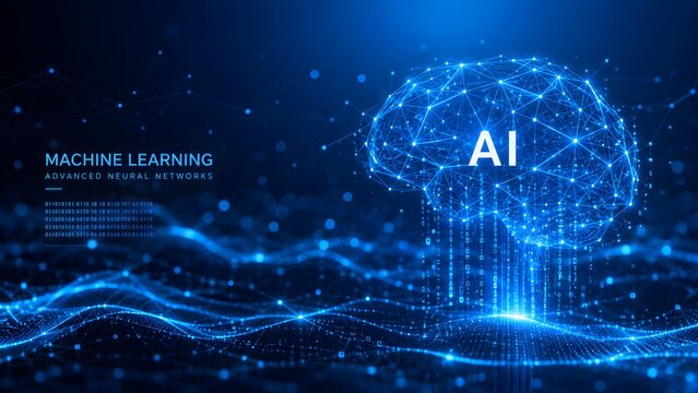 Machine Learning AI Neural Network with Futuristic Digital Technology Background
