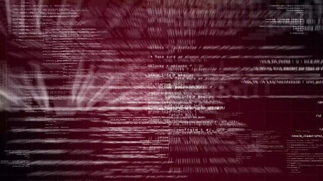 Abstract Code Flow: A mesmerizing digital landscape rendered in shades of deep red and white, featuring streaks of glowing code that suggest rapid data processing and complex algorithms.