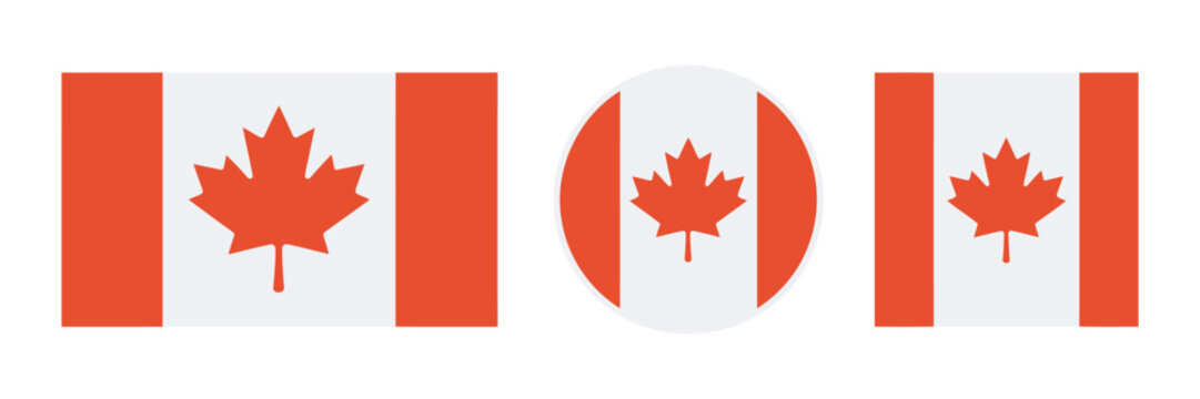 Canada flag set, various shapes including circle square ribbon and wave forms, national symbol vector illustration collection design