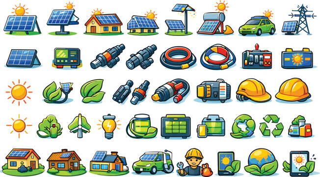 Solar Energy & Renewable Power Icon Set